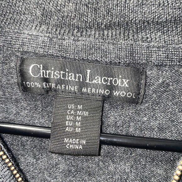 Christian Lacroix 100% Extra Fine Merino Wool Quarter Zip Gray Sweater Size Med - Picture 2 of 5